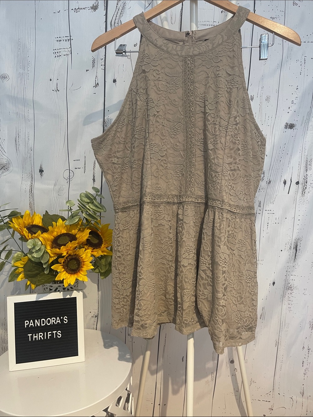Torrid Sleeveless Lace Peplum Dress — Taupe Size 1 Preowned
